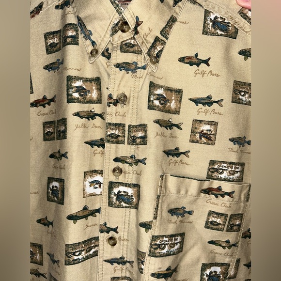 Woolrich Vintage Button Up Short Sleeve Shirt Men’s Size Medium Fish Print - Picture 5 of 8